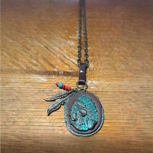 Turquoise and Brown Pendant Necklace